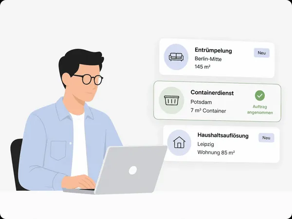 Partner erhält qualifizierte Anfragen am Laptop und nimmt Aufträge an