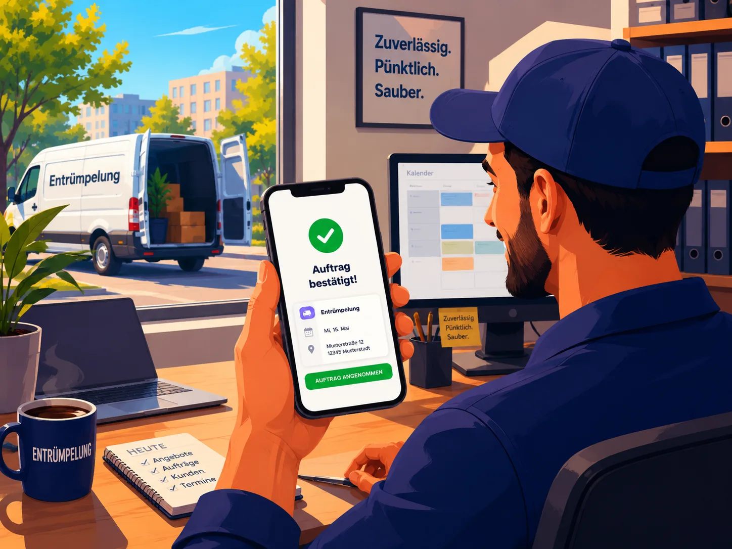 AWL-Partner bestätigt einen Wohnungsräumungsauftrag per App im Büro